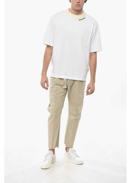 Tricouri DSQUARED2 Cotton Loose Fit Crew-Neck T-Shirt With Rib Edge White Barbati (BM 19713971) 4