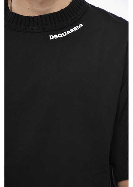 Tricouri DSQUARED2 Loose Fit Solid Color Cotton Crew-Neck T-Shirt Black Barbati (BM 19713980) 3