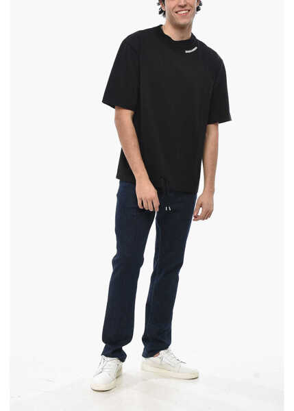 Tricouri DSQUARED2 Loose Fit Solid Color Cotton Crew-Neck T-Shirt Black Barbati (BM 19713980) 4