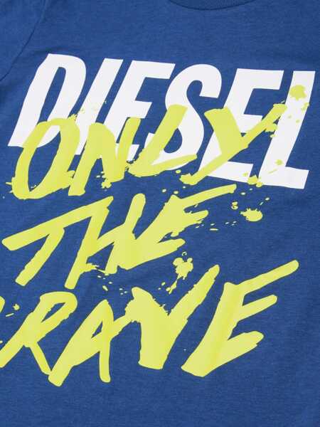 Tricouri Diesel Cotton Bri T-Shirt With Front Print Blue Baieti (BM 19713998) 4