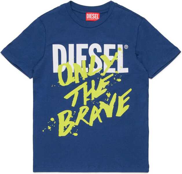 Tricouri Diesel Cotton Bri T-Shirt With Front Print Blue Baieti (BM 19713998) 1