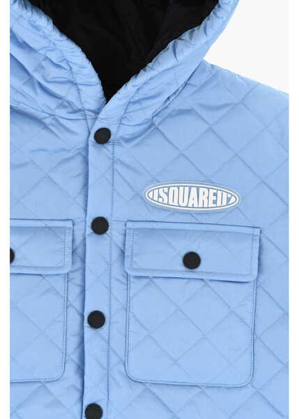 Jachete DSQUARED2 Quilted Utility Jacket With Hood Light Blue Baieti (BM 19714007) 2