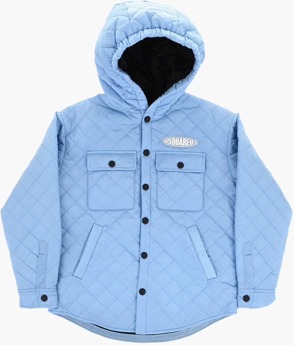 Jachete DSQUARED2 Quilted Utility Jacket With Hood Light Blue Baieti (BM 19714007) 1