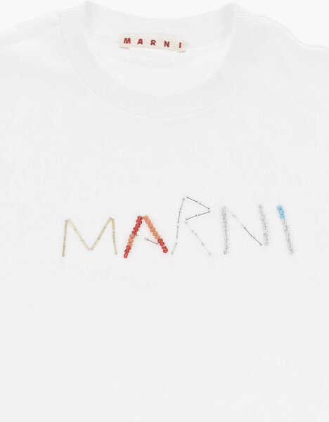 Rochii Marni Short-Sleeved Sweatshirt Dress With Beaded Logo White Fete (BM 19714016) 2