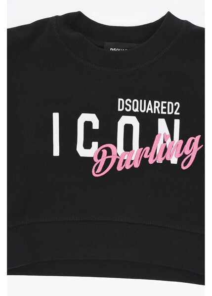 Bluze de trening DSQUARED2 Icon Solid Color Crew-Neck Sweatshirt With Embossed Detail Black Baieti (BM 19714022) 2