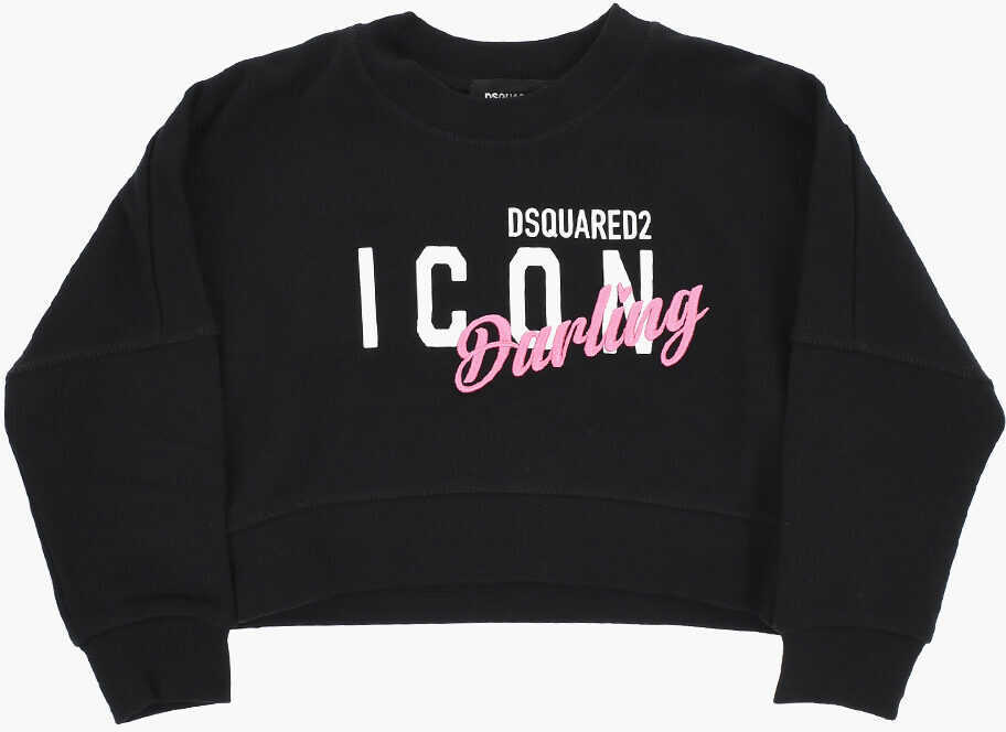 Bluze de trening DSQUARED2 Icon Solid Color Crew-Neck Sweatshirt With Embossed Detail Black Baieti (BM 19714022) 1