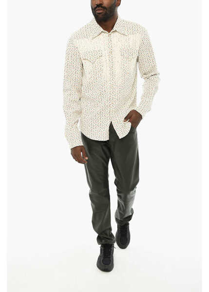 Camasi casual DSQUARED2 Ribbed Floral Motif Shirt With Double Breasted Pockets White Barbati (BM 19714025) 4