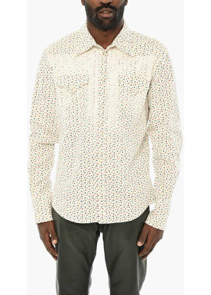 Camasi casual DSQUARED2 Ribbed Floral Motif Shirt With Double Breasted Pockets White Barbati (BM 19714025) 1