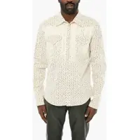 Camasi casual Ribbed Floral Motif Shirt With Double Breasted Pockets Barbati