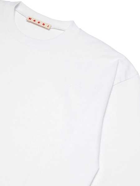 Tricouri Marni Solid Color Crew-Neck T-Shirt With Embroidered Logo White Baieti (BM 19714034) 4