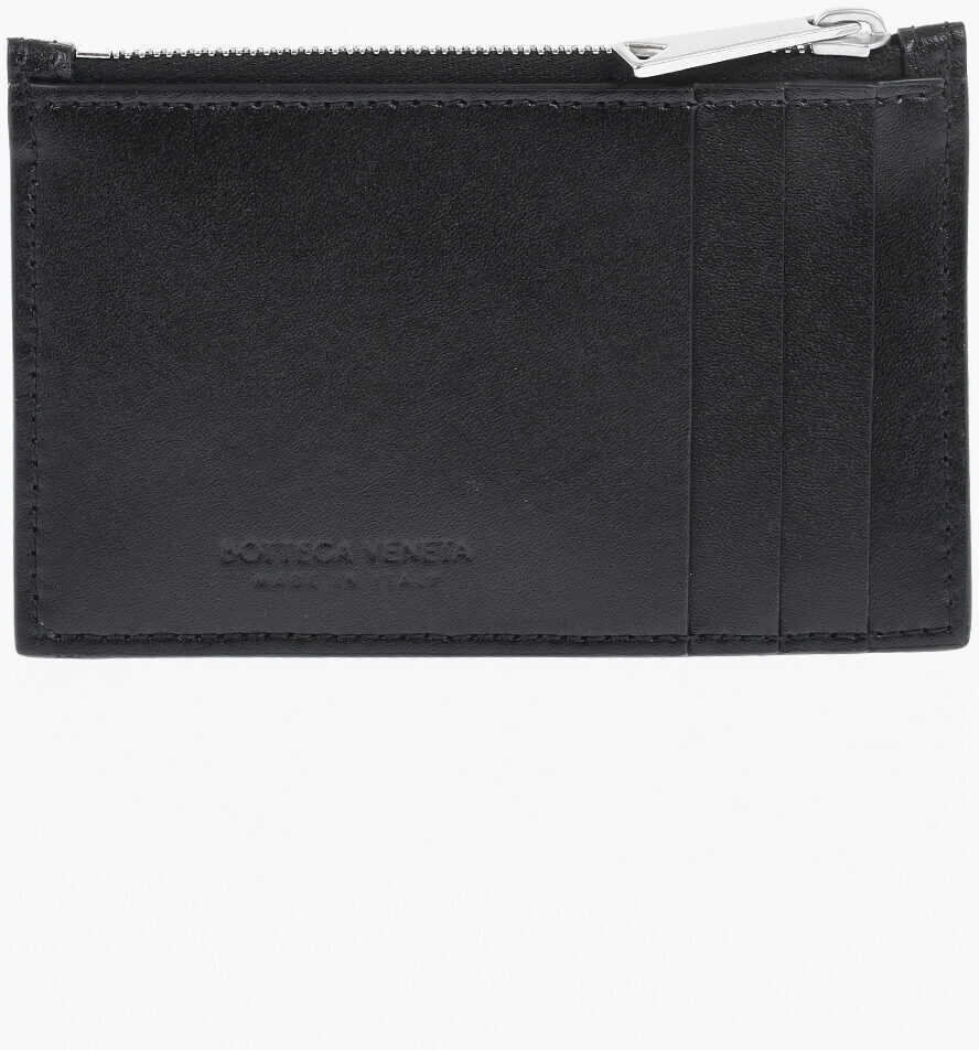 Portofele Bottega Veneta Braided Leather Card Holder With Zip Black Barbati (BM 19714061) 2
