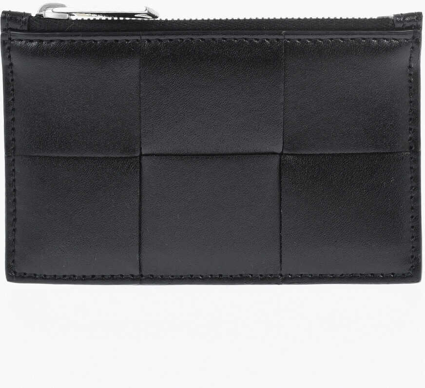 Portofele Bottega Veneta Braided Leather Card Holder With Zip Black Barbati (BM 19714061) 1