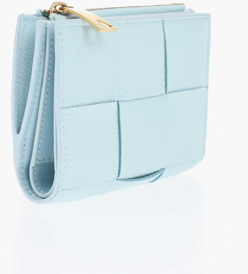 Portofele Bottega Veneta Braided Leather Wallet With Zip Light Blue Femei (BM 19714070) 2