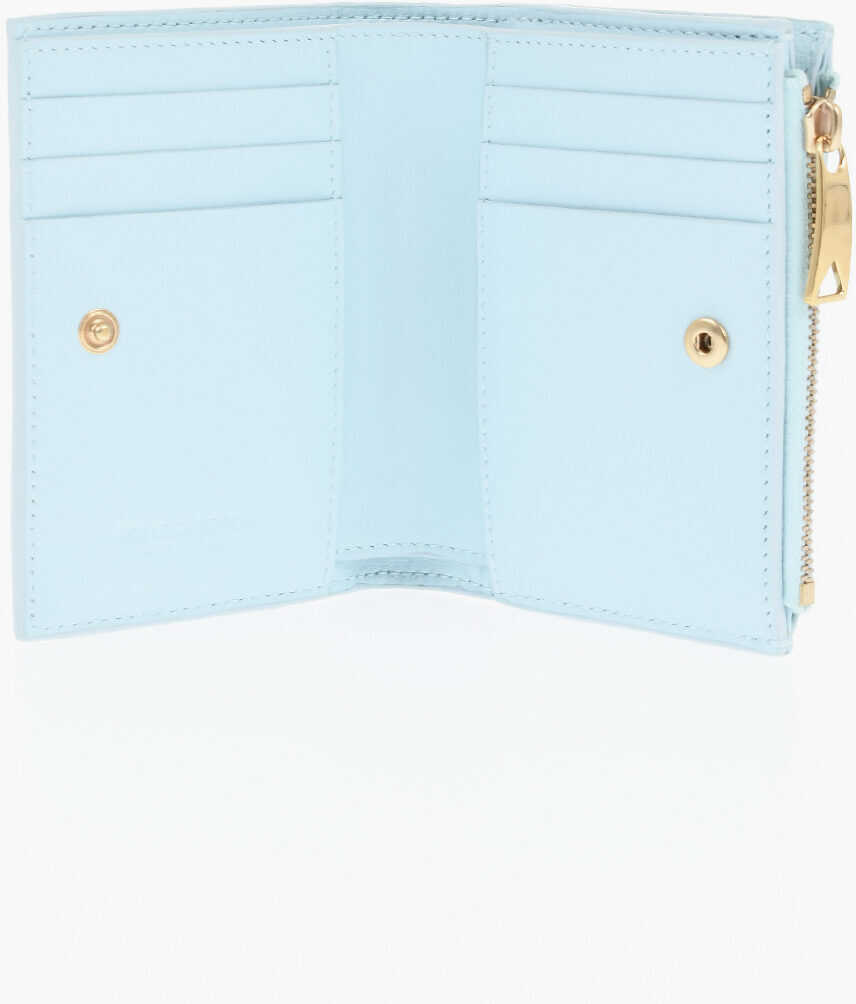 Portofele Bottega Veneta Braided Leather Wallet With Zip Light Blue Femei (BM 19714070) 4