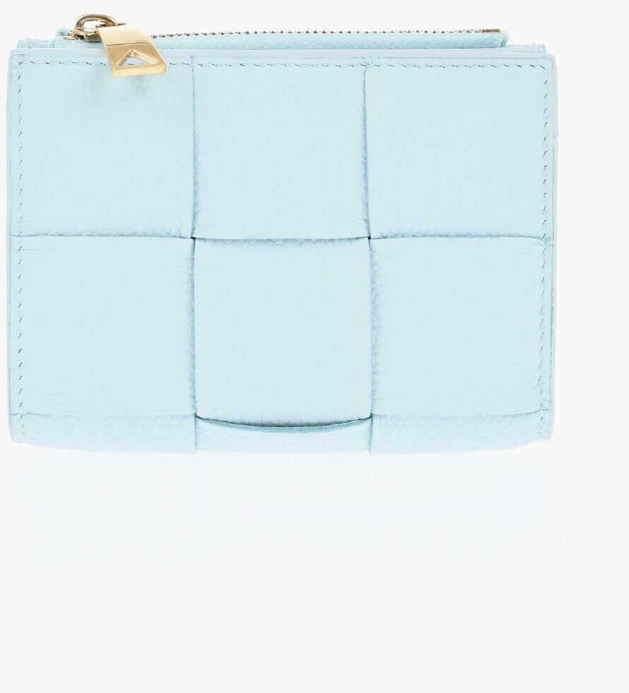 Portofele Bottega Veneta Braided Leather Wallet With Zip Light Blue Femei (BM 19714070) 1