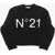 N&deg;21 Kids Brushed Cotton Crew Neck Sweatshirt With Printed Logo Black