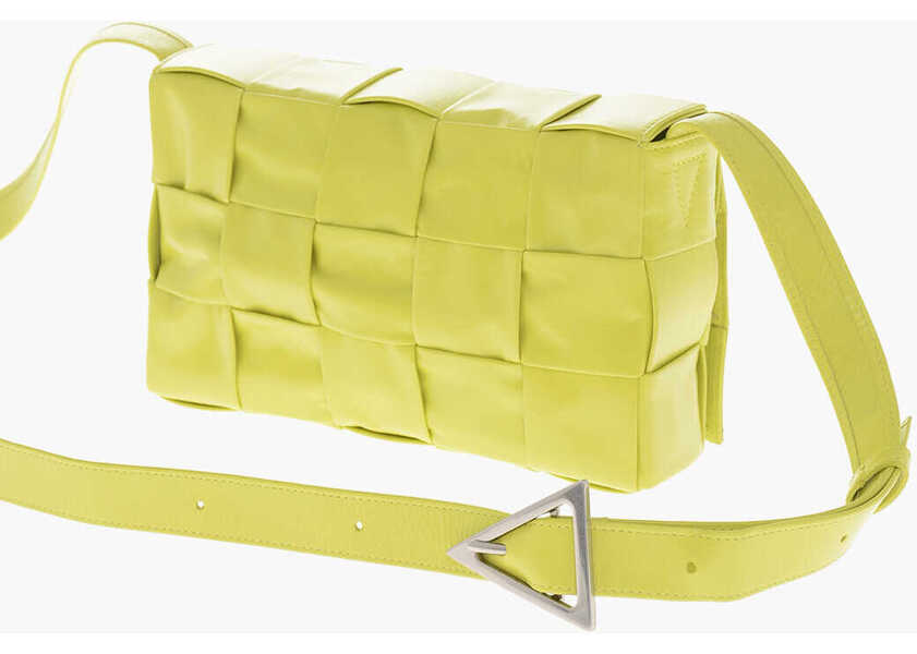 Genti tip postas Bottega Veneta Solid Color Braided Leather Medium Cassette Crossbody Bag Yellow Barbati (BM 19714388) 2