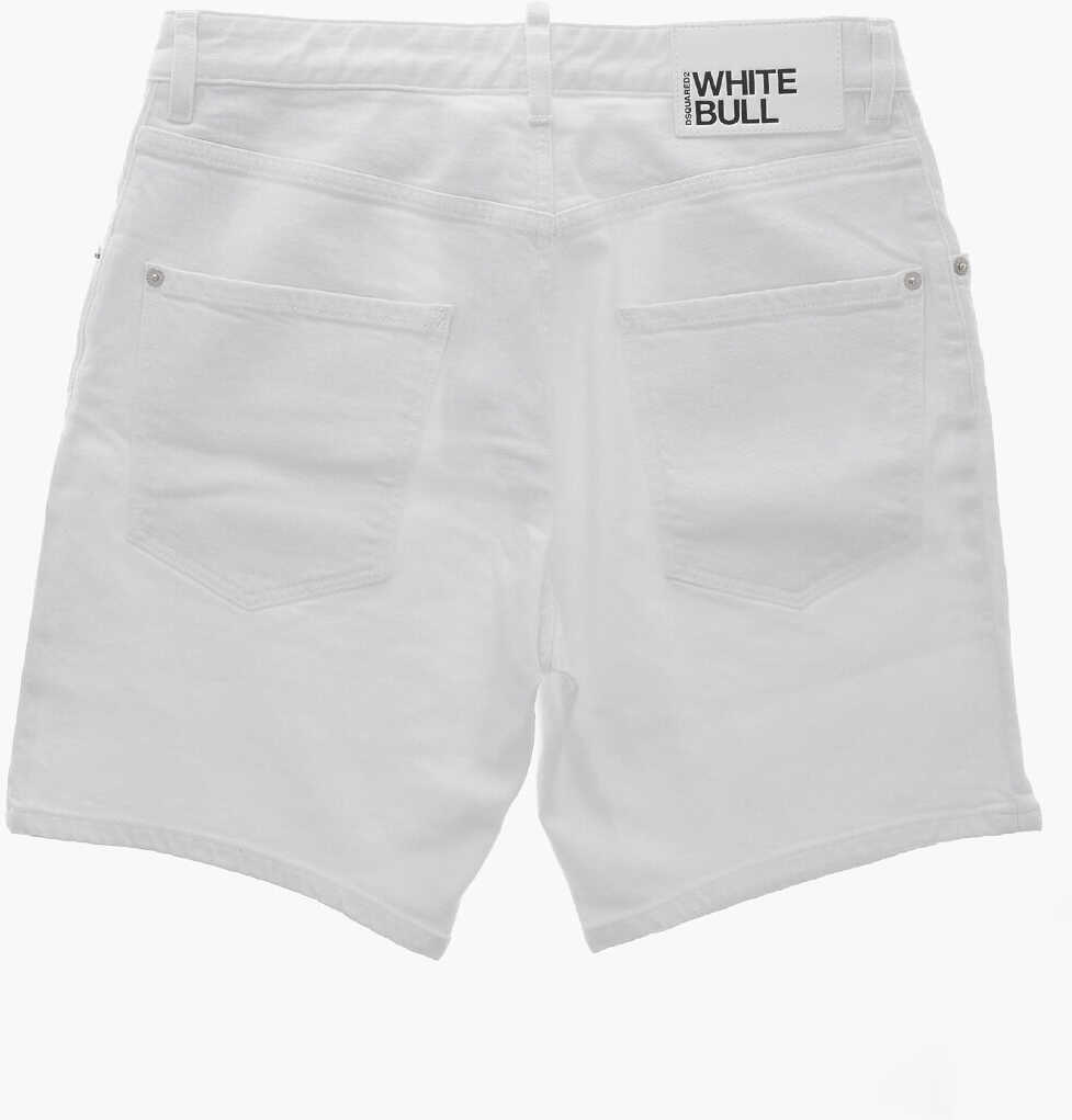 Pantaloni scurti DSQUARED2 White Bull Light Wash Shorts With Logo Button White Baieti (BM 19714403) 3