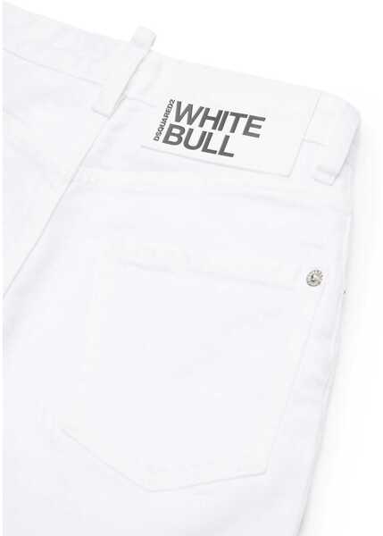Pantaloni scurti DSQUARED2 White Bull Light-Wash Shorts With Logo Button White Baieti (BM 19714403) 4