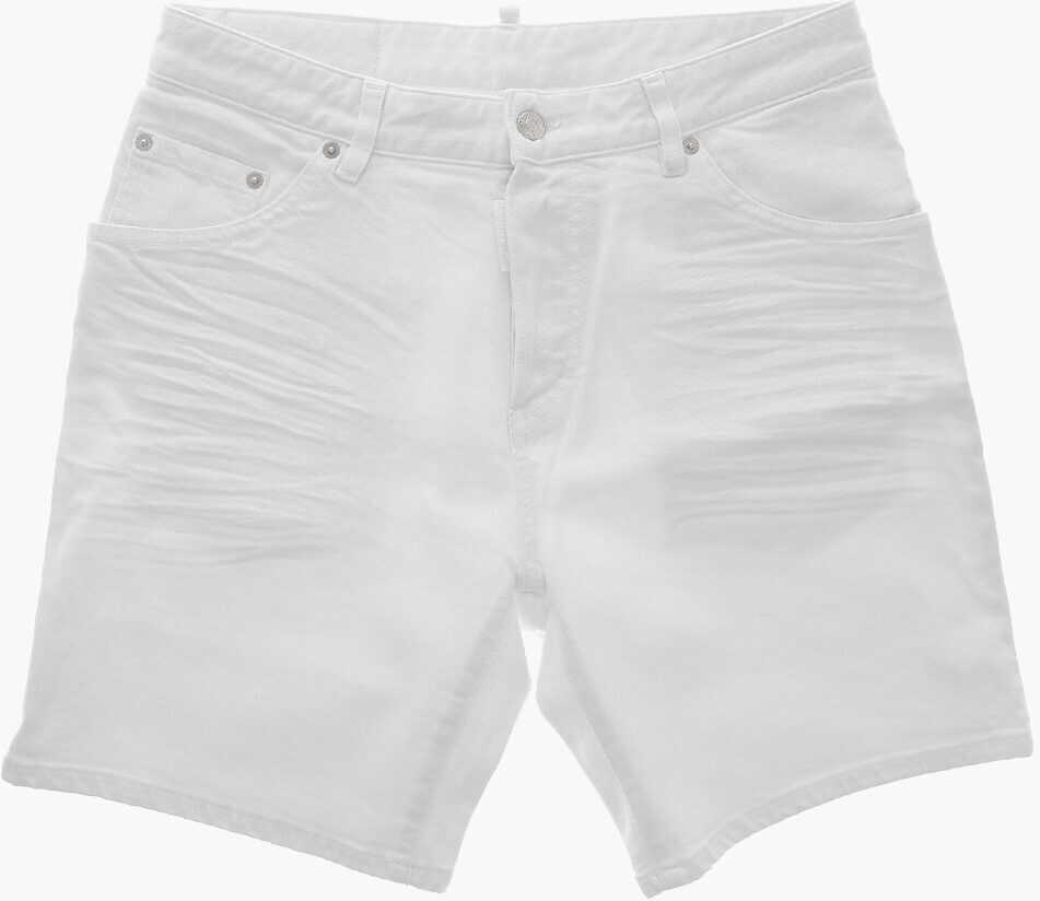 Pantaloni scurti DSQUARED2 White Bull Light Wash Shorts With Logo Button White Baieti (BM 19714403) 1