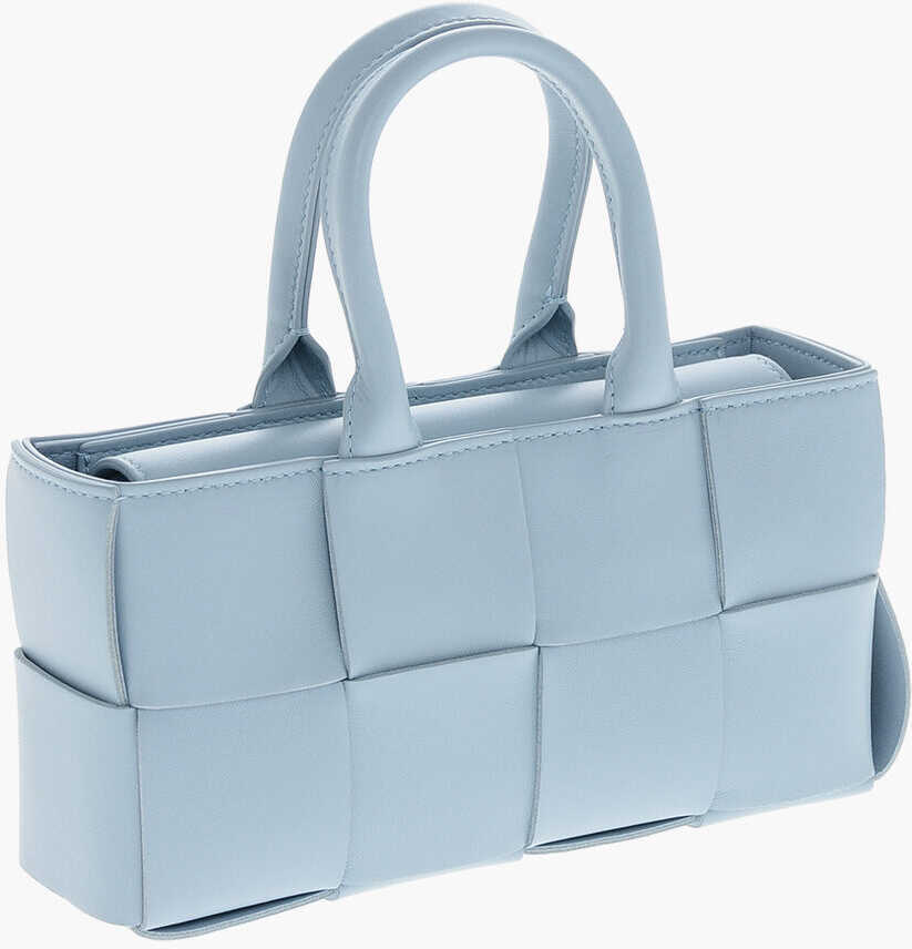 Genti de mana Bottega Veneta Braided Leather Mini Tote Bag Light Blue Femei (BM 19714547) 2