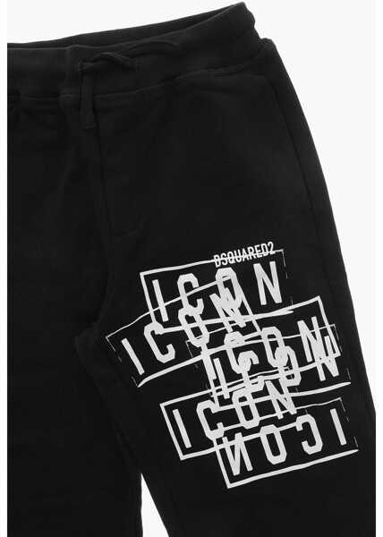 Pantaloni de trening DSQUARED2 Icon Cotton Joggers With Contrasting Print Black Baieti (BM 19714556) 2