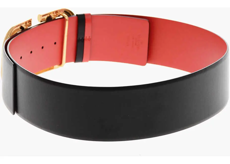 Curele Valentino Garavani Leather Belt With Gold Finish Maxi Buckle 70Mm Black Femei (BM 19714562) 4