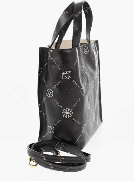 Genti de mana Marni All Over Logo Leather Mini Tote Bag Brown Femei (BM 19714598) 2