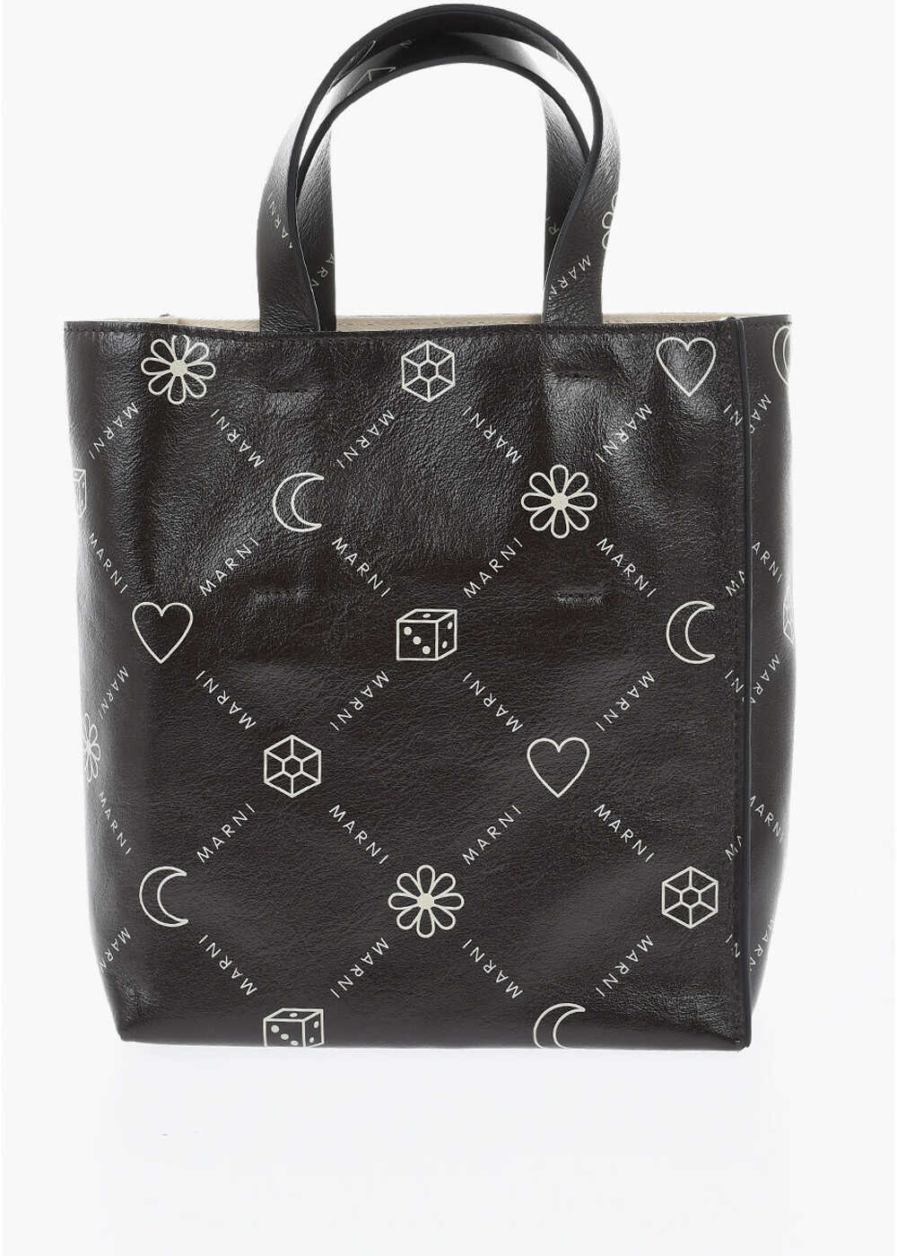 Genti de mana Marni All Over Logo Leather Mini Tote Bag Brown Femei (BM 19714598) 1