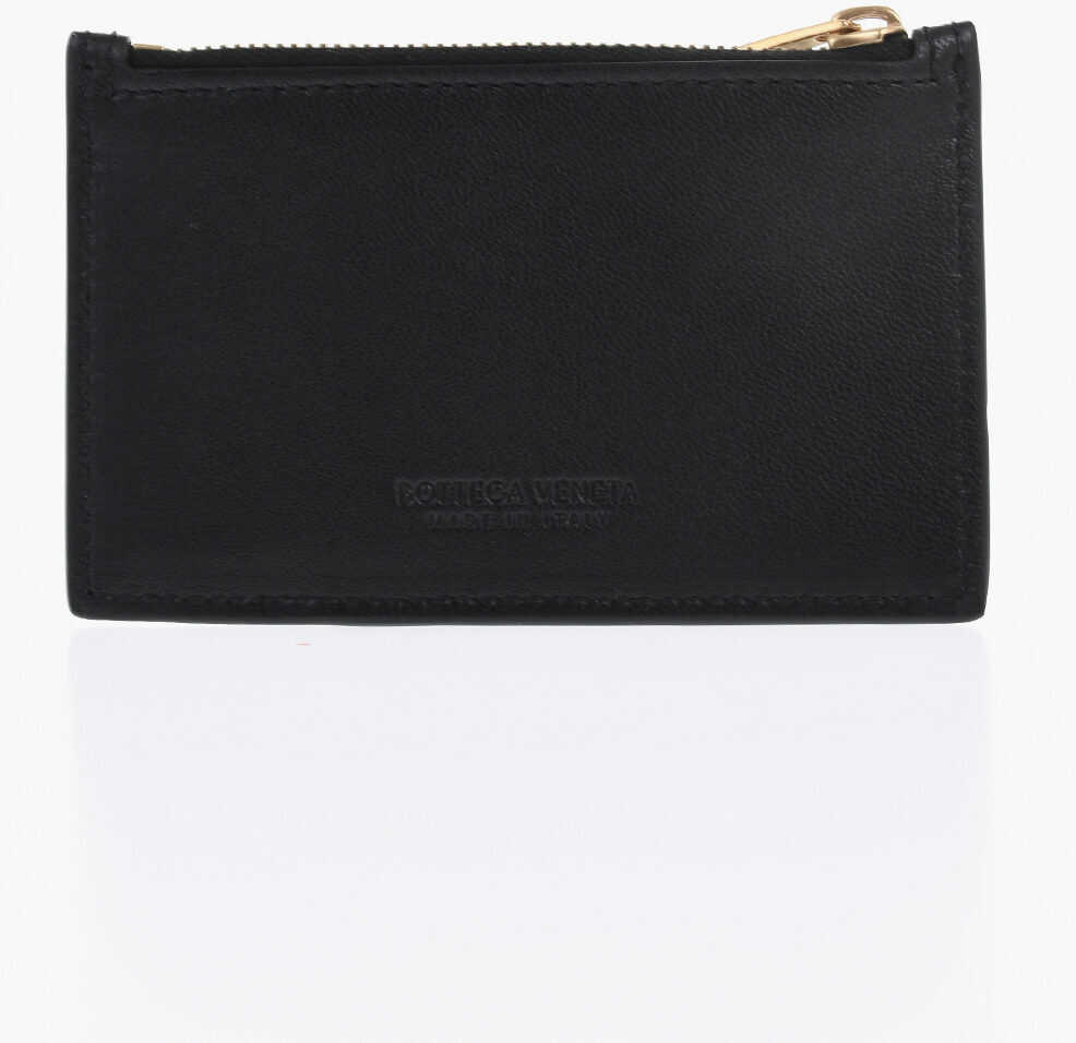 Portofele Bottega Veneta Braided Leather Card Holder With Zip Black Femei (BM 19714769) 2