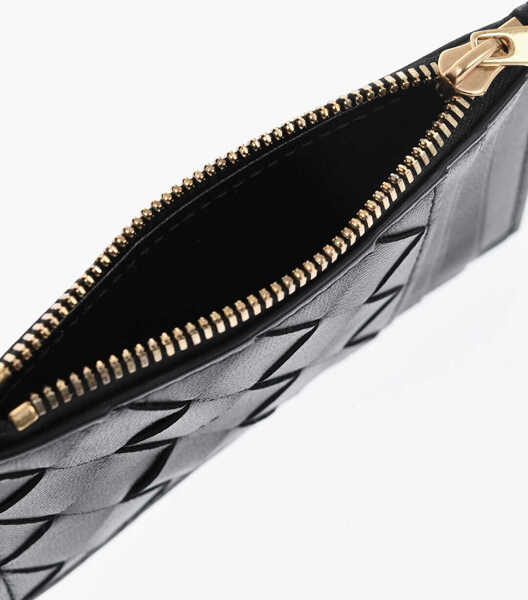 Portofele Bottega Veneta Braided Leather Card Holder With Zip Black Femei (BM 19714769) 3