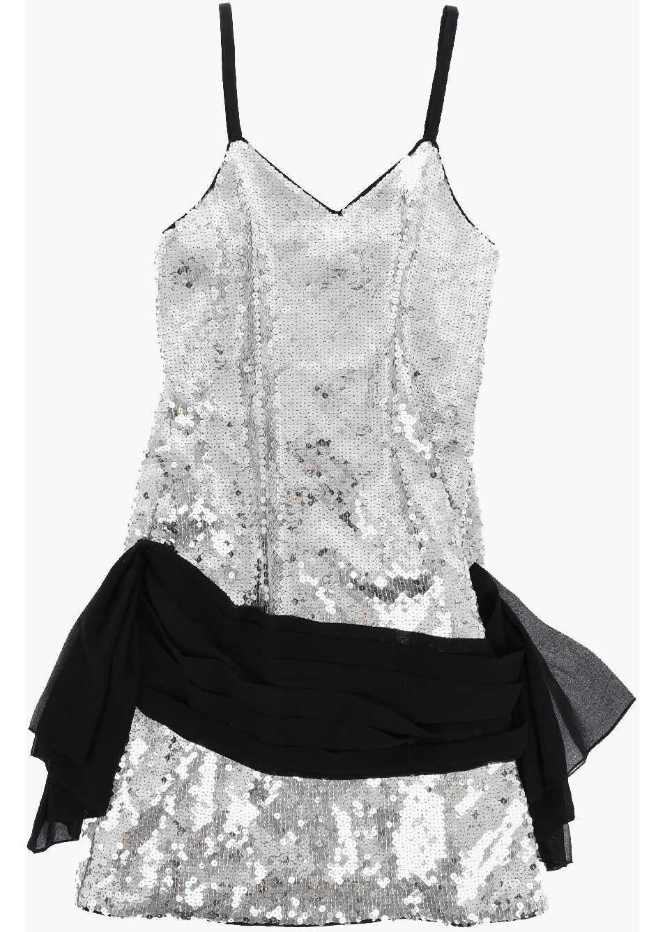 Rochii DSQUARED2 Sequined Dress With Draped Sash Silver Fete (BM 19714787) 1