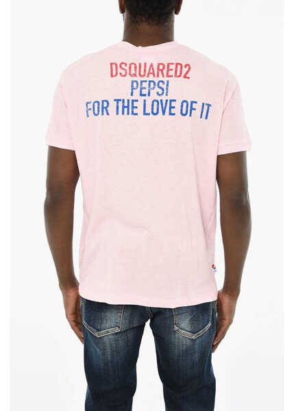 Tricouri DSQUARED2 Cotton Crew-Neck T-Shirt With Maxi Frontal Print Pepsi White Barbati (BM 19714793) 2