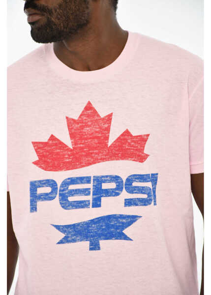 Tricouri DSQUARED2 Cotton Crew-Neck T-Shirt With Maxi Frontal Print Pepsi White Barbati (BM 19714793) 3
