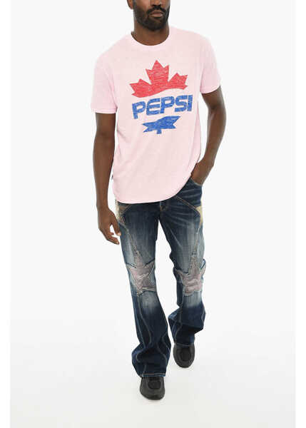 Tricouri DSQUARED2 Cotton Crew-Neck T-Shirt With Maxi Frontal Print Pepsi White Barbati (BM 19714793) 4