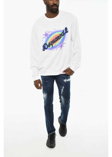 Bluze de trening DSQUARED2 Cotton Crew-Neck Sweatshirt With Frontal Logo White Barbati (BM 19714802) 4