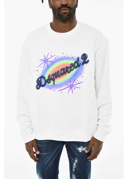 Bluze de trening DSQUARED2 Cotton Crew-Neck Sweatshirt With Frontal Logo White Barbati (BM 19714802) 1