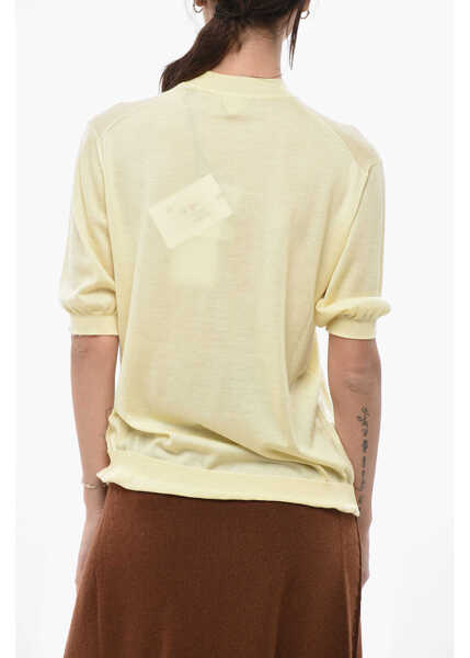 Pulovere Bottega Veneta Short-Sleeved Cashmere Sweater With Crew Neck Yellow Femei (BM 19714805) 2