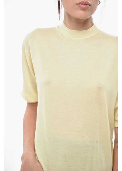 Pulovere Bottega Veneta Short-Sleeved Cashmere Sweater With Crew Neck Yellow Femei (BM 19714805) 3