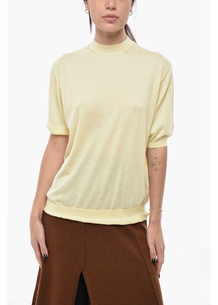 Pulovere Bottega Veneta Short-Sleeved Cashmere Sweater With Crew Neck Yellow Femei (BM 19714805) 1