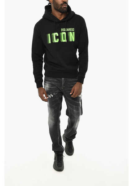 Bluze de trening DSQUARED2 Solid Color Icon Blur Cool Hoodie With Contrasting Logo Black Barbati (BM 19714817) 4