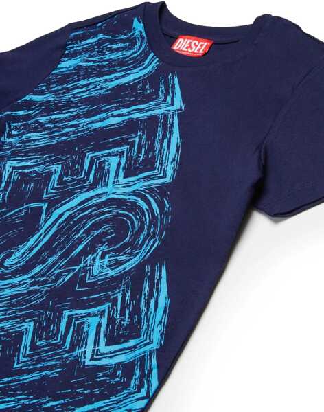 Tricouri Diesel Cotton Tascri Crew-Neck T-Shirt With Frontal Maxi Logo Blue Baieti (BM 19714820) 3