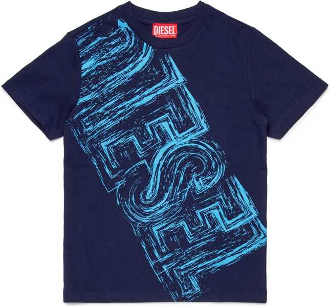 Tricouri Diesel Cotton Tascri Crew-Neck T-Shirt With Frontal Maxi Logo Blue Baieti (BM 19714820) 1