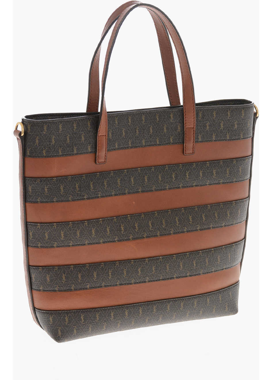 Genti de mana Saint Laurent Leather And Fabric Tote Bag With Monogram Details Brown Femei (BM 19714823) 2