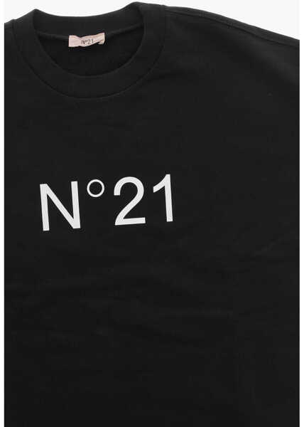 Rochii N21 Kids 3/4-Sleeved Brushed Cotton Tee Dress With Printed Logo Black Fete (BM 19715018) 2