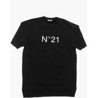 Rochii 3/4-Sleeved Brushed Cotton Tee Dress With Printed Logo Fete