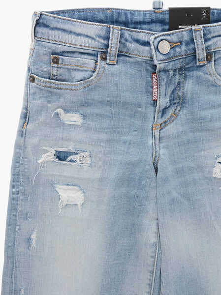 Blugi drepti DSQUARED2 Light Washed Page Fit Denims With Fringed Bottom 18Cm Light Blue Baieti (BM 19715021) 2