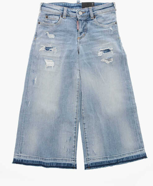 Blugi drepti DSQUARED2 Light Washed Page Fit Denims With Fringed Bottom 18Cm Light Blue Baieti (BM 19715021) 1