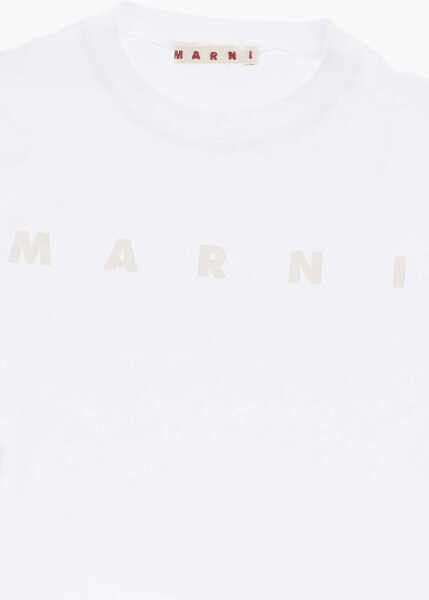 Tricouri Marni Solid Color Crew-Neck T-Shirt With Glittery Logo White Baieti (BM 19715027) 2