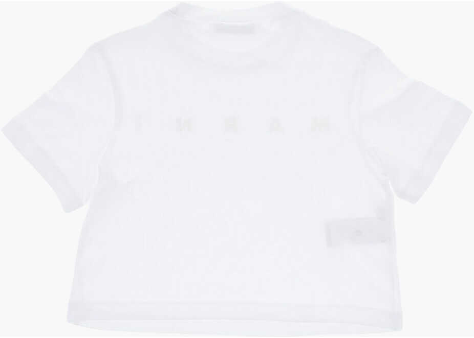 Tricouri Marni Solid Color Crew-Neck T-Shirt With Glittery Logo White Baieti (BM 19715027) 3